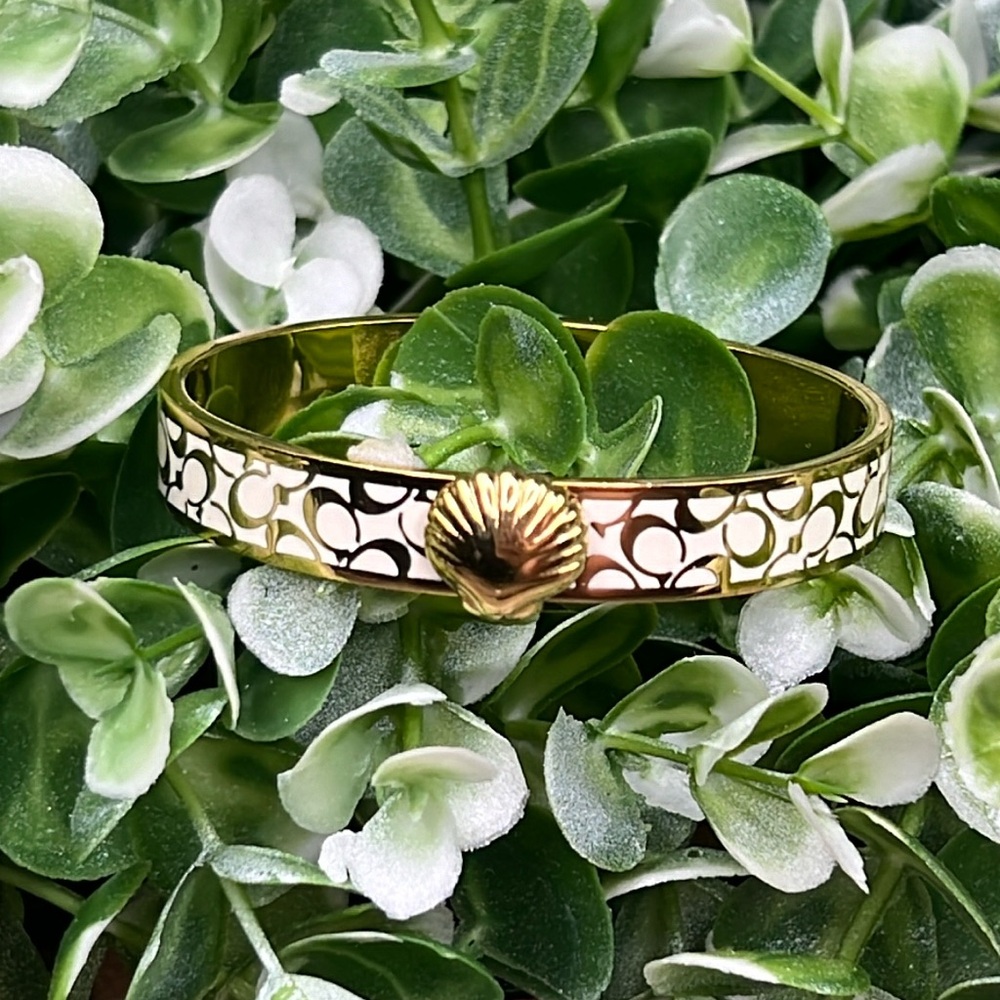 Coach Signature C Seashell Gold Plated White Bangle Clasp Bracelet, Authentic - Picture 7 of 15
